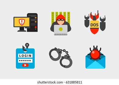 Internet security safety icon virus attack vector data protection technology network concept design.
