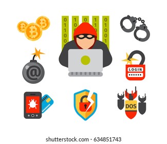 Internet security safety icon virus attack vector data protection technology network concept design.