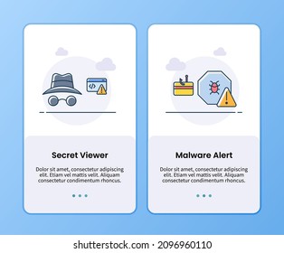 internet security secret viewer and malware alert onboarding template for mobile ui app design