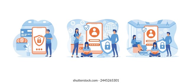 Internet Security Service For Information Privacy, Secure Payment. Secure payment or money transfer concept. Secure payment concept for web banner design. Set flat vector modern illustration
