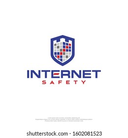 Internet security shield logo with a fortress