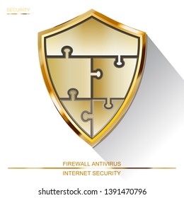 Internet security shield puzzle. Antivirus and firewall protection sign vector