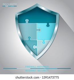 Internet security shield puzzle. Antivirus and firewall protection sign vector