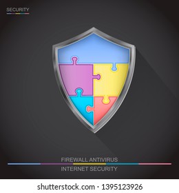 Internet security shield puzzle. Antivirus and firewall protection sign vector