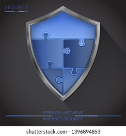 Internet security shield puzzle. Antivirus and firewall protection sign vector