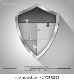 Internet security shield puzzle. Antivirus and firewall protection sign vector