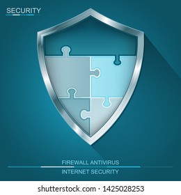 Internet security shield puzzle. Antivirus and firewall protection sign vector