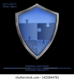 Internet security shield puzzle. Antivirus and firewall protection sign vector