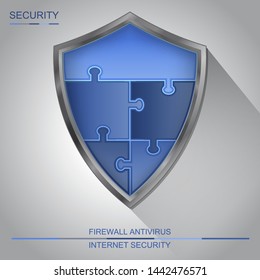 Internet security shield puzzle. Antivirus and firewall protection sign vector