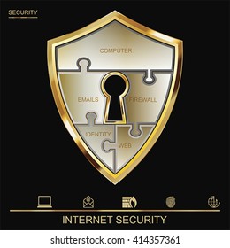 Puzzle de escudo de seguridad de Internet con sala de llaves, Vector 