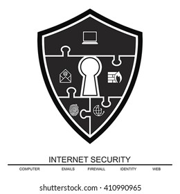 Internet security shield puzzle with Keyhole, vector 
