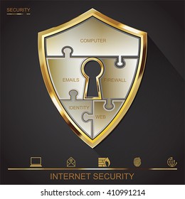 Internet security shield puzzle with Keyhole, vector 