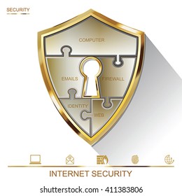 Internet security shield puzzle with Keyhole, vector 