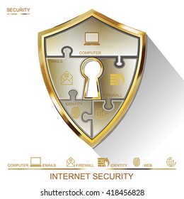 Internet security shield puzzle with Keyhole, vector 