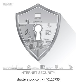 Internet security shield puzzle with Keyhole, vector 