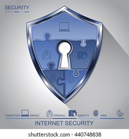 Internet security shield puzzle with Keyhole, vector 