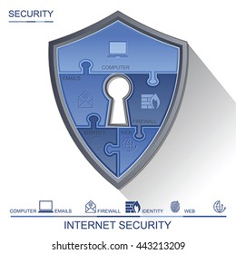 Internet security shield puzzle with Keyhole, vector 