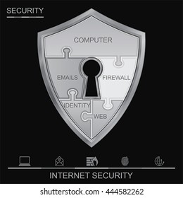 Internet security shield puzzle with Keyhole, vector 