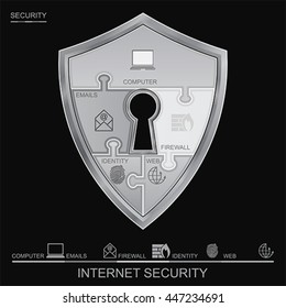 Internet security shield puzzle with Keyhole, vector 