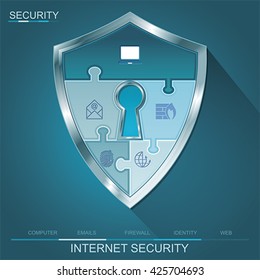 Internet security shield puzzle with , vector 