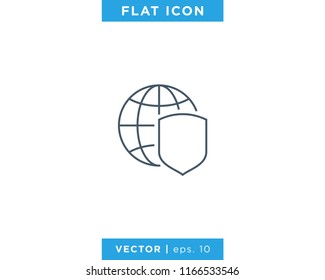 Internet Security With Shield Vector Line Icon Design Template. Editable Stroke.