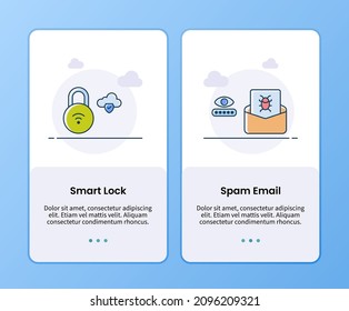 internet security smart lock and spam email onboarding template for mobile ui app design