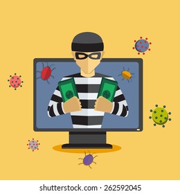  internet security , spyware , anti virus and hacker  /  flat design / vector  