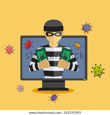  internet security , spyware , anti virus and hacker  /  flat design / vector  
