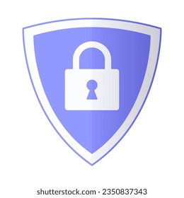 Símbolo de seguridad de Internet. candado en el fondo del escudo, cifrado de tráfico, vpn, piratería de protección antivirus de privacidad, pantalla de fondo azul, diseño, vector, estilo plano.