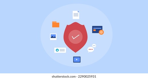Sistema de seguridad de Internet, protección de la información de la tarjeta de crédito, datos personales contra la violación de datos, privacidad de datos, cifrado de datos - ilustración vectorial con iconos de seguridad de Internet