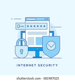 Internet security thin line flat design banner for web. Modern pixel perfect vector illustration concept.