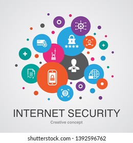 Internet Security trendy UI bubble design concept with simple icons. Contains such elements as cyber security, fingerprint scanner, data encryption, password and more