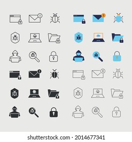 internet security vector icon set cyber security virus and bug protection