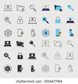 internet security vector icon set cyber security virus and bug protection