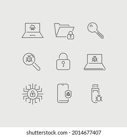 internet security vector icon set cyber security virus and bug protection