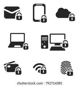 Internet security vector icon set in black.