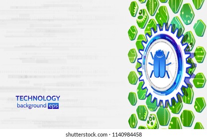 Internet security vector illustration. Malicious software, and virus protection. Abstract isometric background with hacker bug.