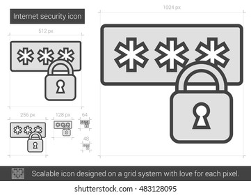Internet security vector line icon isolated on white background. Internet security line icon for infographic, website or app. Scalable icon designed on a grid system.