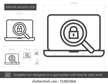 Internet security vector line icon isolated on white background. Internet security line icon for infographic, website or app. Scalable icon designed on a grid system.