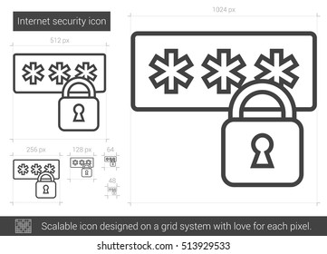 Internet security vector line icon isolated on white background. Internet security line icon for infographic, website or app. Scalable icon designed on a grid system.
