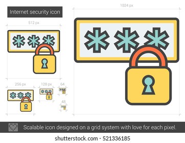 Internet security vector line icon isolated on white background. Internet security line icon for infographic, website or app. Scalable icon designed on a grid system.