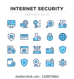 Internet security vector line icons set. Thin line design. Modern outline graphic elements, simple stroke symbols. Internet security icons