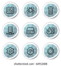 Iconos web de seguridad de Internet, serie de stickers de brillo azul