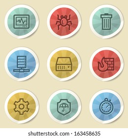 Iconos web de seguridad de Internet, pegatinas de color vintage