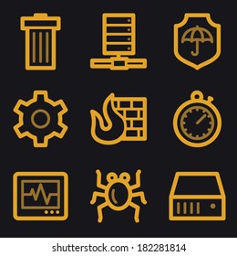 Internet security web icons, gold line set