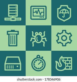 iconos web de seguridad de Internet, juego de botones cuadrados verdes