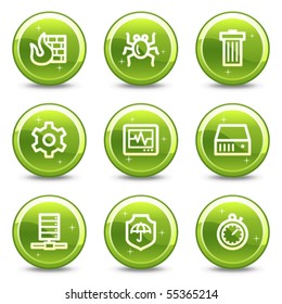 Internet security web icons, green glossy circle buttons series