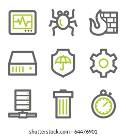 Internet security web icons, green and gray contour series