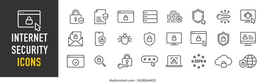 Internet security web icons in line style. Security, privacy, computer, safety, information, data, protect, padlock. Vector illustration.