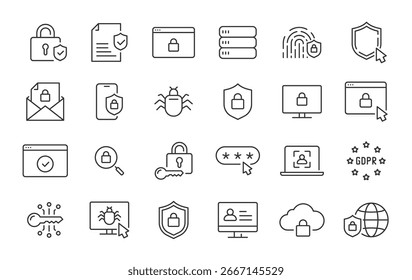 Internet security web icons in line style. Security, privacy, computer, safety, information, data, protect, padlock. Vector illustration.